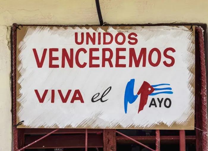 Framed Print : 1st of May Labour Day Banner, Santa Clara, Villa Clara Province, Cuba