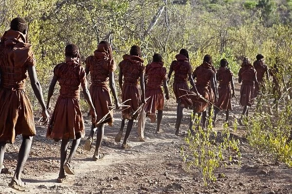 After 2-3 months seclusion, Pokot initiates leave their camp in single file to celebrate Ngetunogh