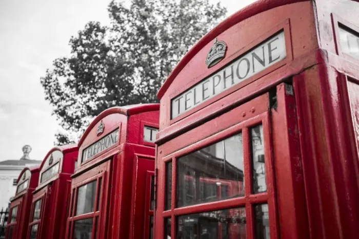 Framed Print : 4 red telephone boxes, London, England, UK Framed Print : 4 red telephone boxes, London, England, UK