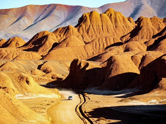 Framed Print : 4x4 on a road through red rock formations, Labyrinth desert, Puna, Salta, Argentina Framed Print : 4x4 on a road through red rock formations, Labyrinth desert, Puna, Salta, Argentina