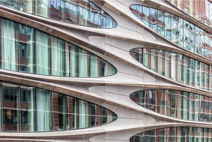 Framed Print : Detail of 520 West 28th Street, designed by Zaha Hadid, from The Highline, Manhattan, New York City, New York, USA