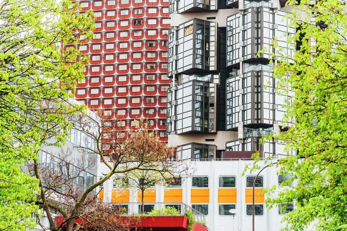 Framed Print : 70s Modern Architecture buildings in Beaugrenelle district, Paris, France