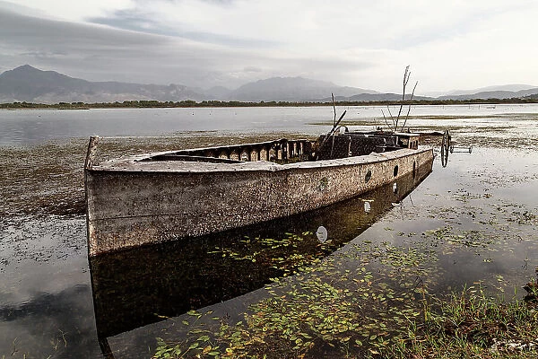 Abandoned boat in shkodra, northern Albany, albany, Eastern Europe, Europe