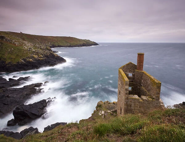 Abandoned tin mine engine house on the clifftops at Botallack near St Just, Cornwall
