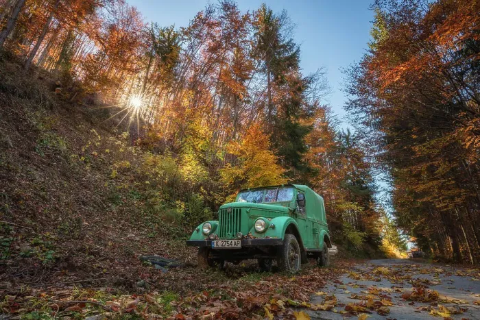 Framed Print : Abandoned truck on forest road, Rhodope Mountains, Bulgaria