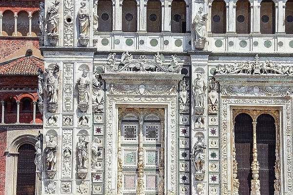 Abbey church facade, Certosa di Pavia monastery, Certosa di Pavia, Lombardy, Italy