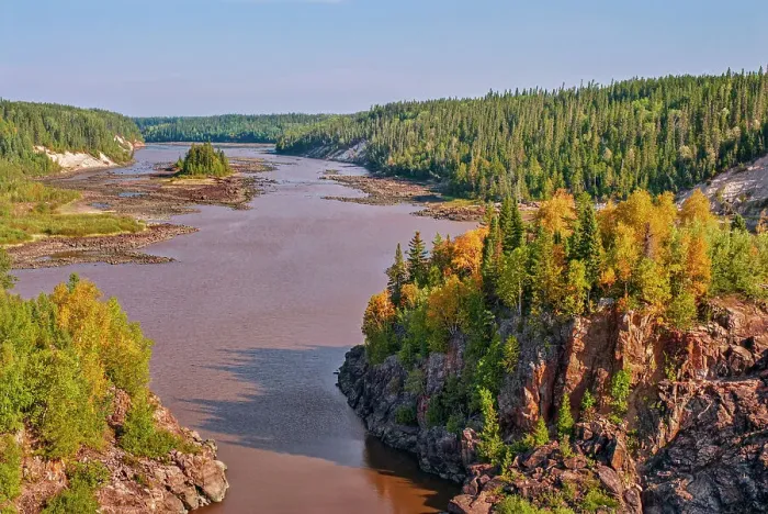 Framed Print : Abitibi River in early autumn looking north from Otter Rapids Dam in the boreal forest near Fraserdale, Ontario, Canada Framed Print : Abitibi River in early autumn looking north from Otter Rapids Dam in the boreal forest near Fraserdale, Ontario, Canada