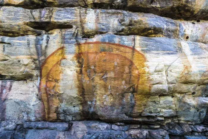 Framed Print : Aboriginal rock art depicting the Rainbow Serpent, an important creation ancestor