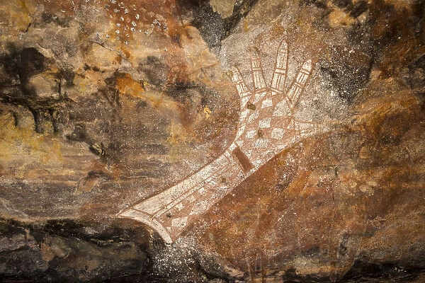 Aboriginal rock art hand stencil at Jacobs Hand rock art site, Arnhem Land