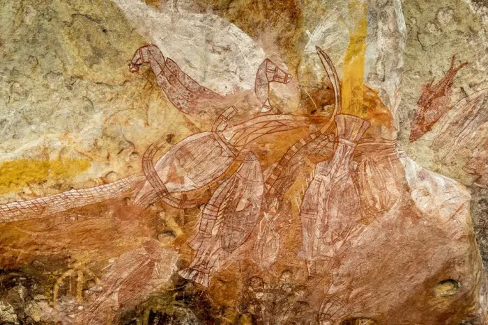 Framed Print : Aboriginal rock art in the main gallery on Injalak Hill, Gunbalanya, Arnhem Land