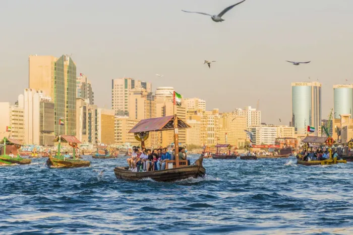 Framed Print : Abra boats on Dubai Creek, Dubai, United Arab Emirates Framed Print : Abra boats on Dubai Creek, Dubai, United Arab Emirates
