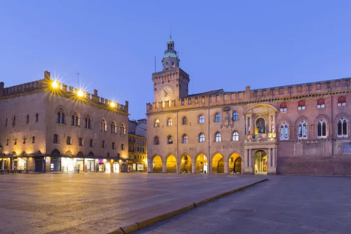 Framed Print : Accursio and Notai palaces in Maggiore square at twilight. Bologna, Emilia Romagna, Italy Framed Print : Accursio and Notai palaces in Maggiore square at twilight. Bologna, Emilia Romagna, Italy