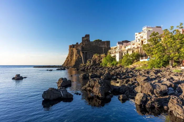 Framed Print : Aci Castello, Sicily. Norman castle on the sea in the morning Framed Print : Aci Castello, Sicily. Norman castle on the sea in the morning