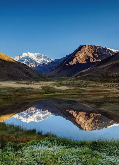 Framed Print : Aconcagua Mountain reflecting in the Espejo Lagoon, Aconcagua Provincial Park, Central Framed Print : Aconcagua Mountain reflecting in the Espejo Lagoon, Aconcagua Provincial Park, Central