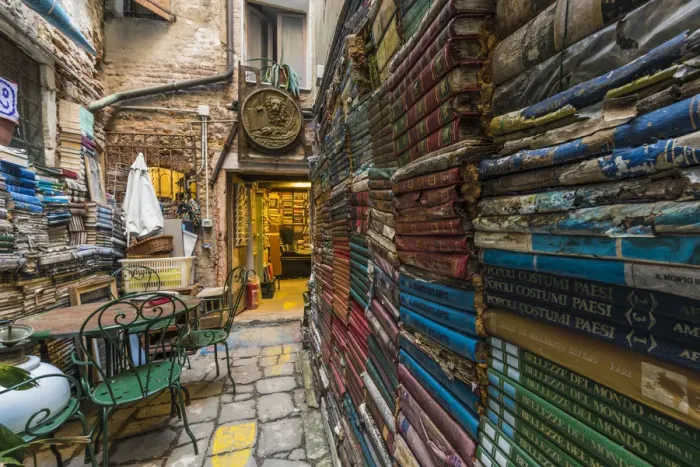Framed Print : Acqua Alta bookshop, Venice, Veneto, Italy
