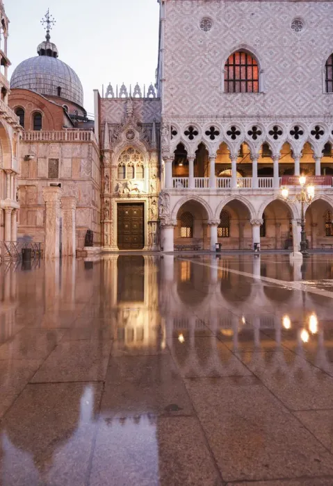 Framed Print : Acqua Alta in St Marks square at sunrise, Venice, Veneto, Italy Framed Print : Acqua Alta in St Marks square at sunrise, Venice, Veneto, Italy