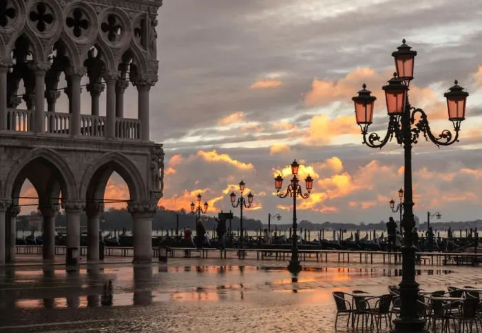 Framed Print : Acqua Alta in St Marks square at sunrise, Venice, Veneto, Italy Framed Print : Acqua Alta in St Marks square at sunrise, Venice, Veneto, Italy