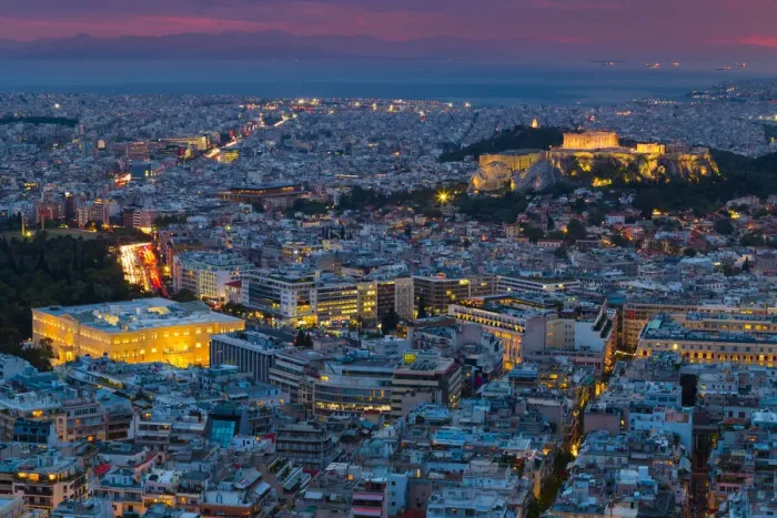 Framed Print : The Acropolis city center in Athens, Greece