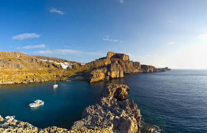 Framed Print : Acropolis of Lindos & Harbour, Lindos, Rhodes, Greece