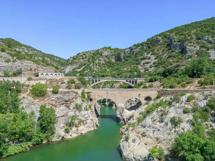 Framed Print : Aerai view at Pont du Diable near Saint-Guilhem-le-Desert, Herault, Languedoc-Roussillon, Occitanie, France Framed Print : Aerai view at Pont du Diable near Saint-Guilhem-le-Desert, Herault, Languedoc-Roussillon, Occitanie, France