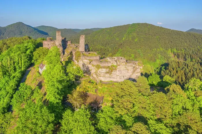 Framed Print : Aerail view at the Alt-Dahn castle near Dahn, Palatinate forest, Rhineland-Palatinate, Germany Framed Print : Aerail view at the Alt-Dahn castle near Dahn, Palatinate forest, Rhineland-Palatinate, Germany