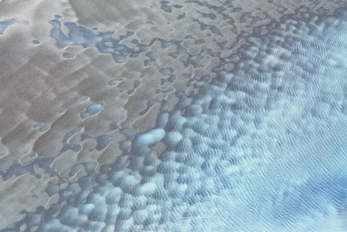 Framed Print : aerial abstract taken by drone of icelandic river during a winter day, Austurland, Iceland