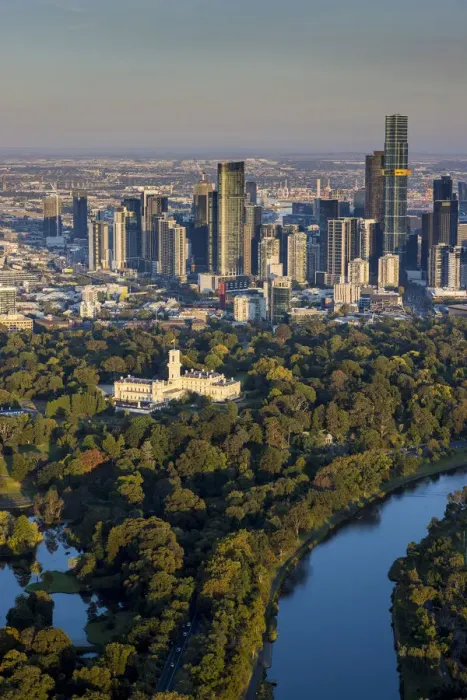 Framed Print : Aerial of the cetral business district, Government House and the Royal Botanic Gardens Framed Print : Aerial of the cetral business district, Government House and the Royal Botanic Gardens