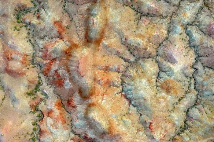 Framed Print : Aerial (drone) view of colourful geology, Tsagaan Suvarga Canyon, Gobi Region, Mongolia, Asia Framed Print : Aerial (drone) view of colourful geology, Tsagaan Suvarga Canyon, Gobi Region, Mongolia, Asia