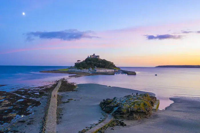 Framed Print : Aerial dusk view over Saint Michaels Mount, Marazion, near Penzance, Cornwall Framed Print : Aerial dusk view over Saint Michaels Mount, Marazion, near Penzance, Cornwall