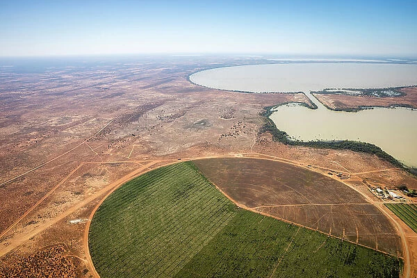 Aerial of farmland, Menindee Lakes, New South Wales, Australia