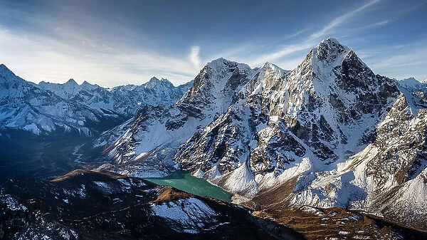 Aerial of Gokyo Lakes and Himalaya Range, Gokyo, Solukhumbu, Nepal