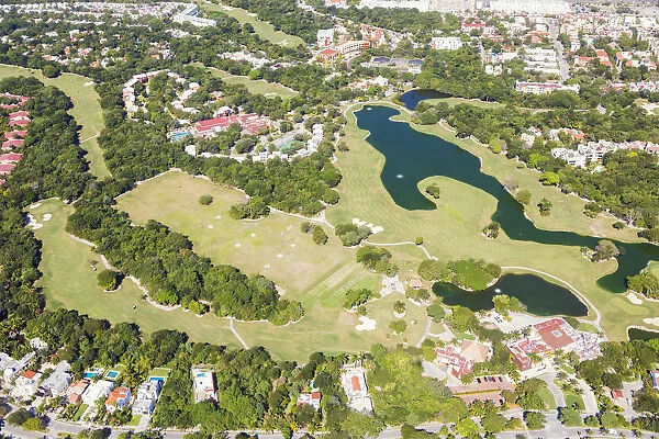 Aerial of golf course, Playa del Carmen, Mexico
