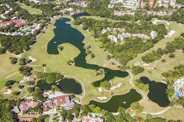 Aerial of golf course, Playa del Carmen, Mexico