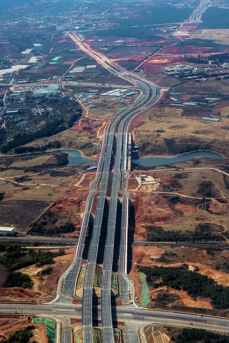 Framed Print : Aerial of highway under construction, Kunming, China Framed Print : Aerial of highway under construction, Kunming, China