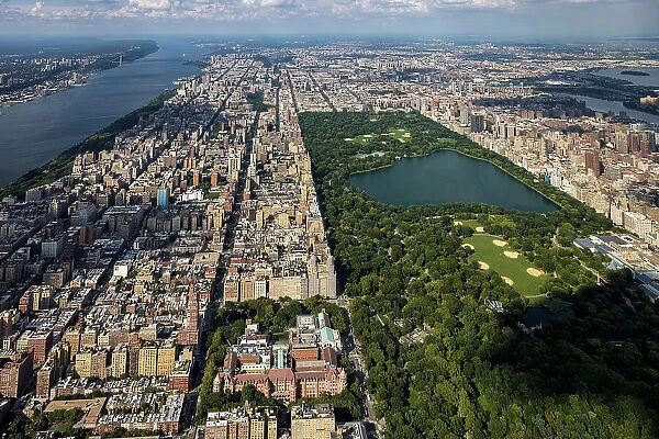 Aerial of the Hudson River, Upper West Side & Central Park, Manhattan, New York, United States of America