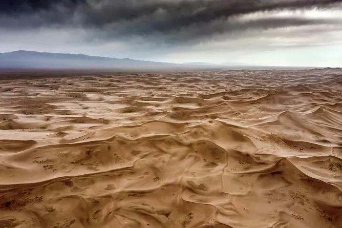 Framed Print : Aerial of the Khongoryn Els sand dunes, Gobi Desert, Mongolia