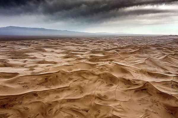 Aerial of the Khongoryn Els sand dunes, Gobi Desert, Mongolia