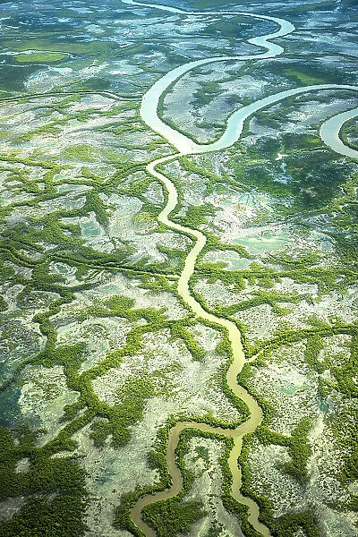 Aerial of meandering creek, Northern Territory, Australia