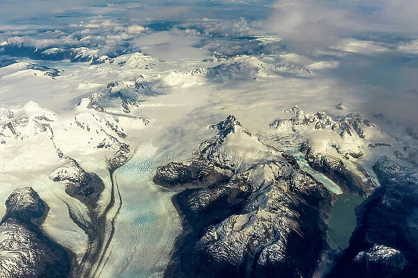 Aerial of mountains and glaciers, Chile