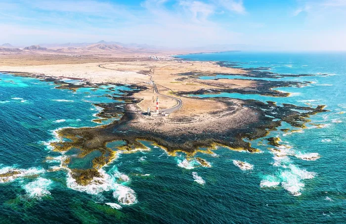 Framed Print : Aerial panoramic of El Toston lighthouse on cliffs washed by waves, El Cotillo, Fuerteventura, Canary Islands, Spain Framed Print : Aerial panoramic of El Toston lighthouse on cliffs washed by waves, El Cotillo, Fuerteventura, Canary Islands, Spain
