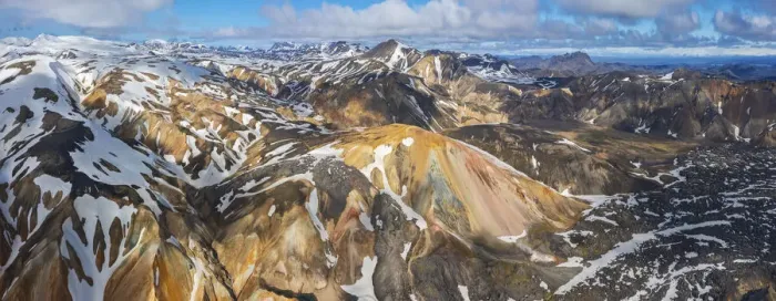 Framed Print : Aerial and panoramic view of Landmannalaugar colorful rhyolite mountains