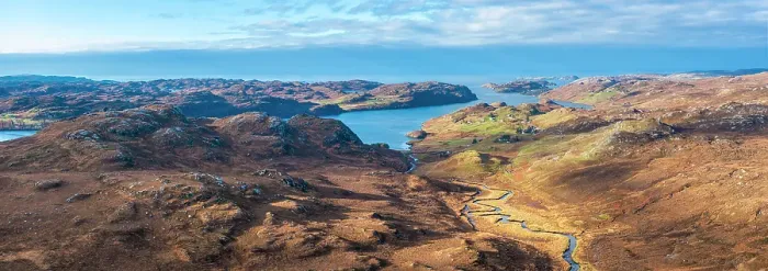 Framed Print : Aerial panoramic view over Loch Inchard towards Kinlochbervie, Sutherland, Highlands, Scotland, UK Framed Print : Aerial panoramic view over Loch Inchard towards Kinlochbervie, Sutherland, Highlands, Scotland, UK