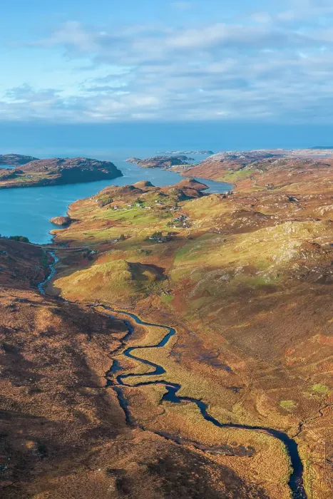 Framed Print : Aerial panoramic view over Loch Inchard towards Kinlochbervie, Sutherland, Highlands, Scotland, UK Framed Print : Aerial panoramic view over Loch Inchard towards Kinlochbervie, Sutherland, Highlands, Scotland, UK