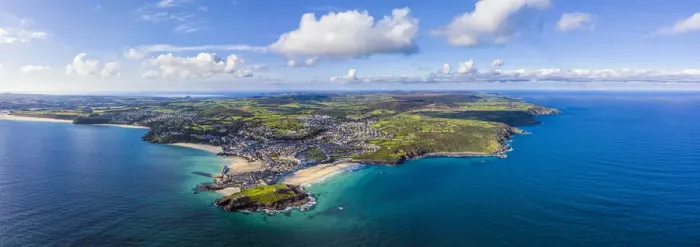Framed Print : Aerial panoramic view of St. Ives, Cornwall, England Framed Print : Aerial panoramic view of St. Ives, Cornwall, England