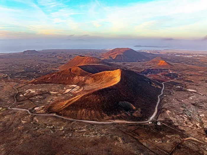 Framed Print : Aerial panoramic view of volcanoes in the barren landscape at sunset, Corralejo, Fuerteventura, Canary Islands, Spain Framed Print : Aerial panoramic view of volcanoes in the barren landscape at sunset, Corralejo, Fuerteventura, Canary Islands, Spain