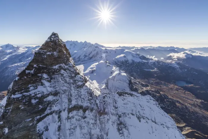 Framed Print : Aerial photo of the summit of the Matterhorn and Lake Goillet. Zermatt. Canton of Valais Framed Print : Aerial photo of the summit of the Matterhorn and Lake Goillet. Zermatt. Canton of Valais