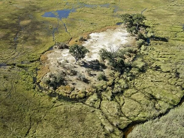 An aerial photograph of the Okavango Delta