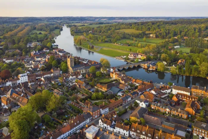 Framed Print : Aerial shot of Henley-on-Thames, Oxfordshire, England Framed Print : Aerial shot of Henley-on-Thames, Oxfordshire, England