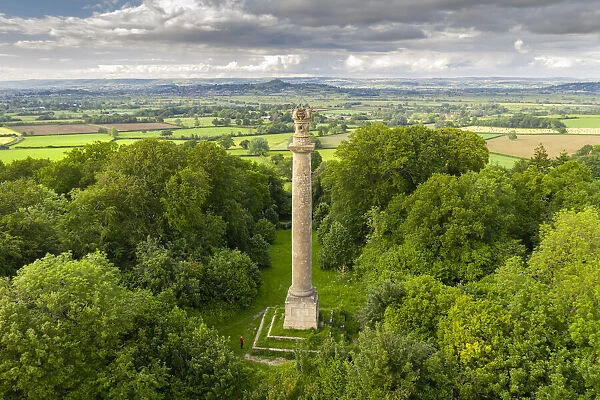 Aerial view of the 33 metre Admiral Hood Monument overlooking the Somerset Levels near