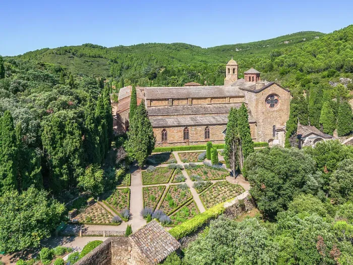 Framed Print : Aerial view at abbey Sainte-Marie de Fontfroide, Aude, Languedoc-Roussillon, Occitanie, France Framed Print : Aerial view at abbey Sainte-Marie de Fontfroide, Aude, Languedoc-Roussillon, Occitanie, France